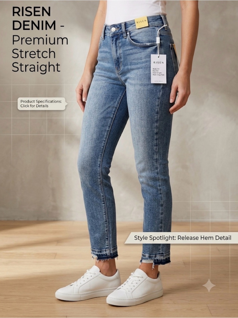 RISEN Denim Women's Stretch Straight Jeans in Light Blue